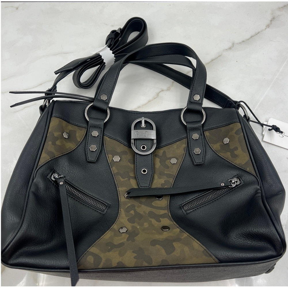 Jessica Simpson Handbag Purse Camo Black Faux Leather Satchel Handbag NWT